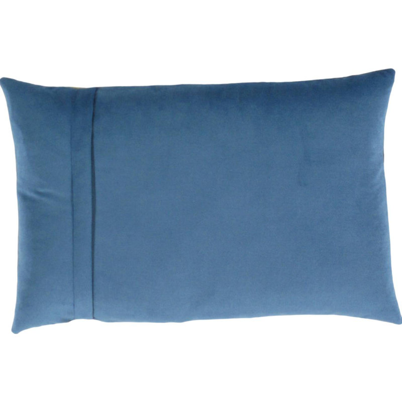 Coussin décoratif en velours, Rectangulaire, Malibu / bleu marine / or / beige oriental, H 16 po x l 24 po