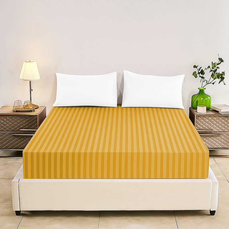 Tabbitha Striped Microfiber Standard Fitted Sheet, Ochre, Single (3')