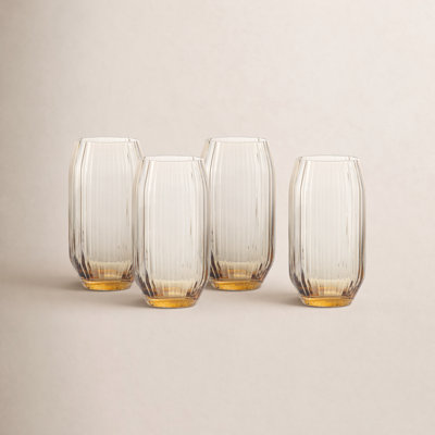 Fortessa Estiva Glass, 12.5 Ounce Hiball/Sparkling Cocktail (Set of 4), Textured Ginger Gold
