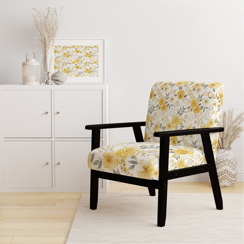 Chaise rembourrée Country Farmhouse - fauteuil Whisper jaune, Accoudoirs carrés noirs