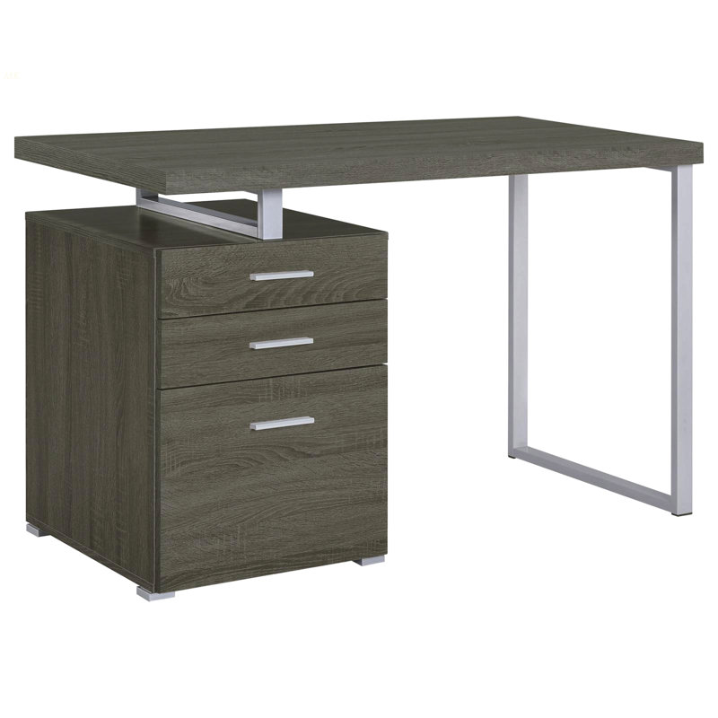 Bureau réversible à 3 tiroirs gris patiné, Gris / Ivoire