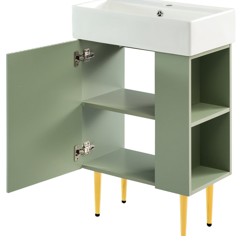 Armoire de salle de bain 21,6 po avec système de fermeture en douceur, 10,3 po de profondeur, rangement latéral ouvert pour une disposition compacte