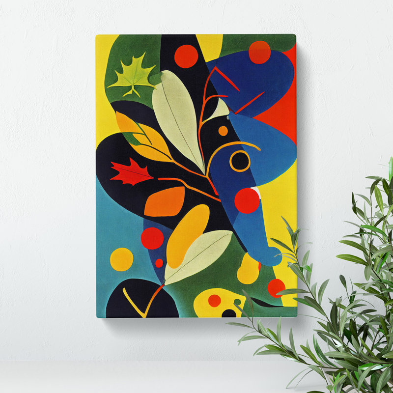Colourful Abstract Leaves Art - Wrapped Canvas Print, 50cm H x 35cm W