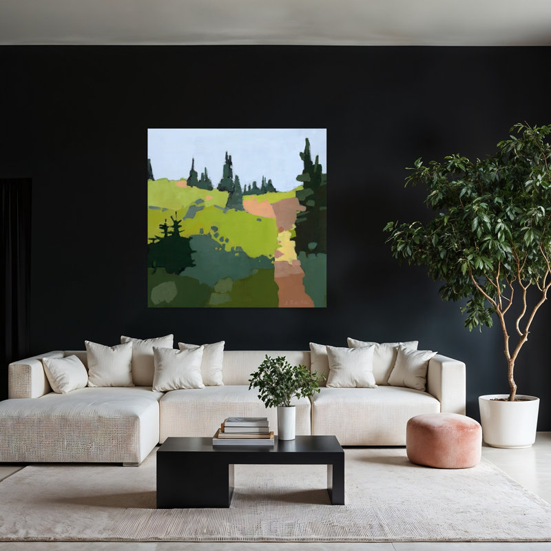 Sentier vers le haut, paysage contemporain abstrait, art naturel, H 48 po x l 48 po