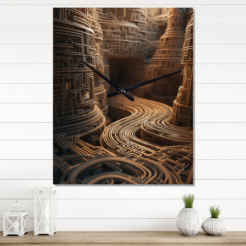 Démêler le mystère du labyrinthe doré - paysage abstrait très grandes horloges murales, H 32 po x l 16 po x P 1 po