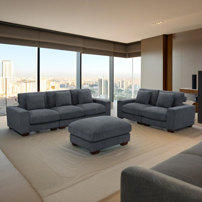 Onyx Dark Grey Corduroy Module Living Room 6-Pieces Sofa Set，Whith 2 Ottoman