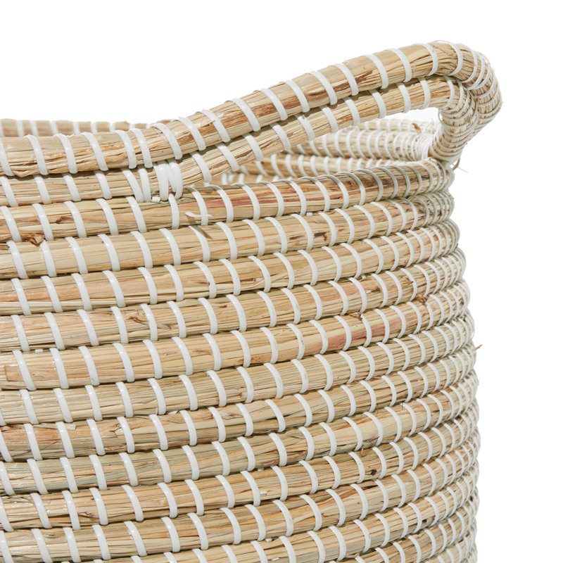 Seagrass Handmade Two Toned Decorative and Functional Storage Basket with Handles