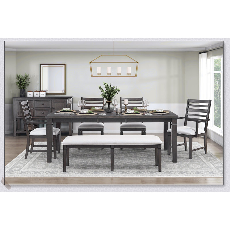 Ensemble de salle à manger 6 pièces de style classique avec finition espresso foncé, rallonge, banc et chaises rembourrées confortables pour des repas élégants