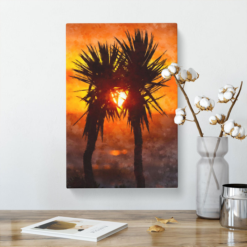 Palm Trees At Sunset Vol.2 - Wrapped Canvas Painting, 76cm H x 50cm W x 3cm D