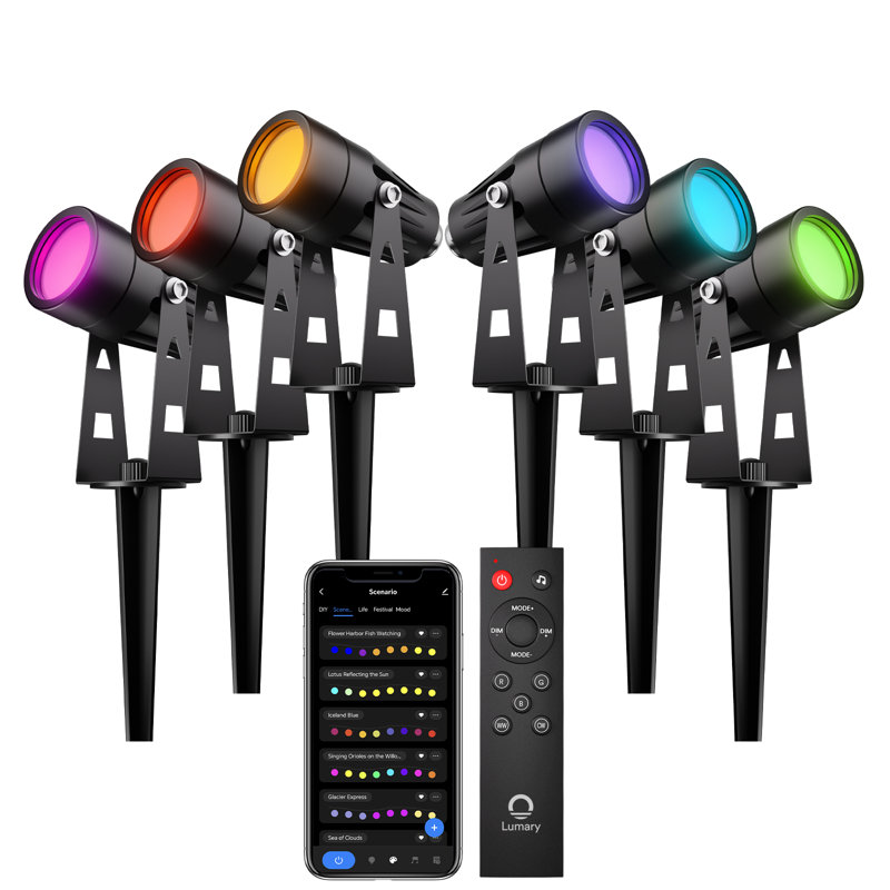 Lumary 6-Pack Smart LED Landscape Lights, RGBAIWW Low Voltage Spotlight, Colour Changing Garden & Yard Lights, App/Voice/Remote Control,IP65 Waterproof