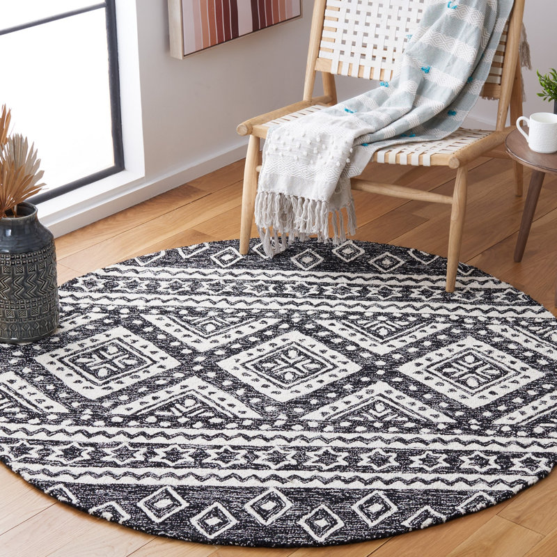Gradin Micro-Loop Hand Tufted Wool And Cotton With Latex Southwestern Rug, Round 5'