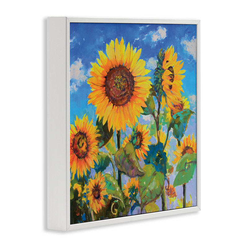 Perdus Acres tournesols, art de la giclée encadrée par Catherine Elliot, Giclée encadrée blanc bord de mer, H 24 po x l 24 po