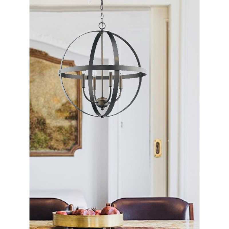 Aarren 4 - Light Dimmable Lantern Globe Chandelier, Oil Rubbed Bronze