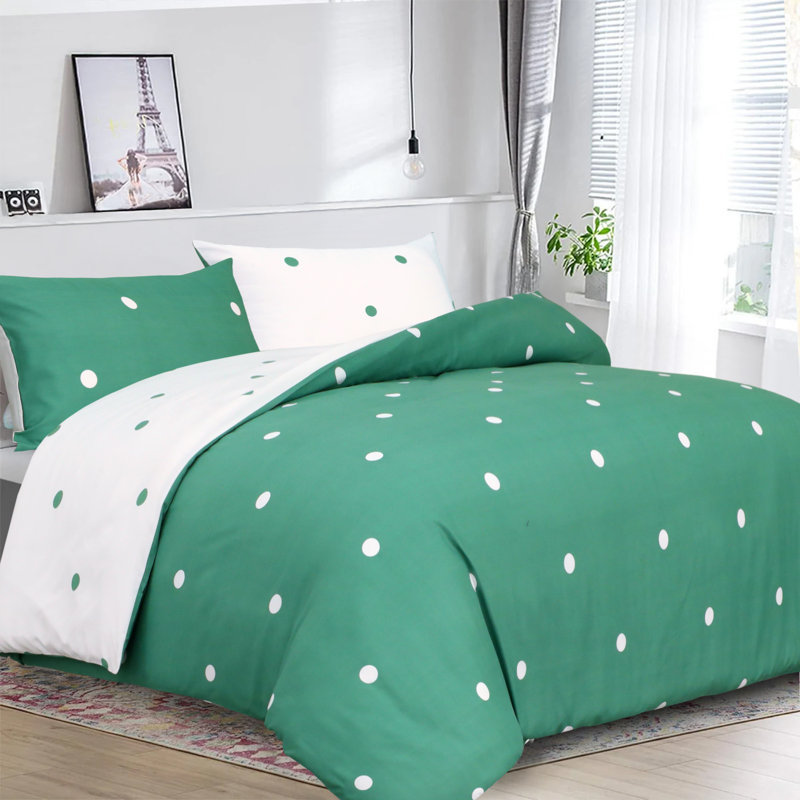 100% Microfiber Polka Dots Duvet Cover Set  With Pillow Cases, Black/Yellow