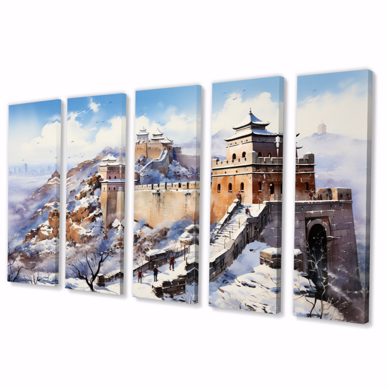 Paysage asiatique II - art mural chinois sur toile - 5 panneaux égaux