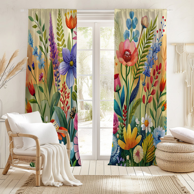 Rideaux de fenêtre lumineux et floraux, L 40 po x L 82 po