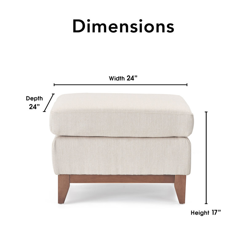 Maxwell Ivory Square Ottoman with Light Wood Legs