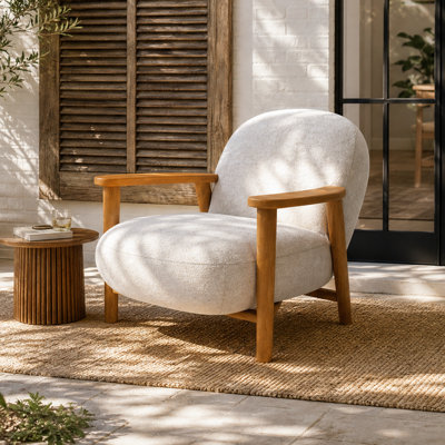 Toso 34" Modern Outdoor Lounge Chair with Solid Teak Frame, Thick Cushion and Deep Seating, Patio Club Chair for Garden or Deck