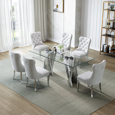 6 - Person Glass Top Double Pedestal Dining Set