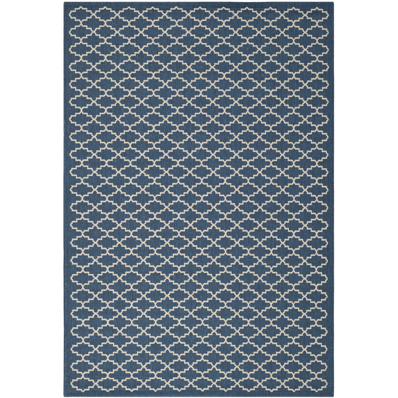 Joyner Looped/Hooked Navy/Beige Indoor/Outdoor Rug, Rectangle 61 x 109 cm