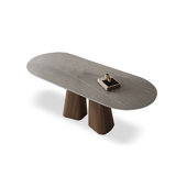 Grey + Nut-brown Sintered Stone tabletop Dining Table