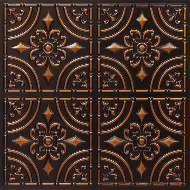 Fer forgé 2 pi X 2 pi Carreau de plafond en PVC à coller, Cuivre antique