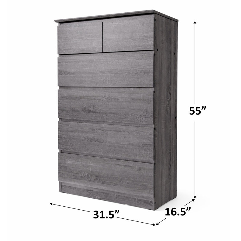 Elegant Contemporary 6-drawer Dresser, Gray Woodgrain