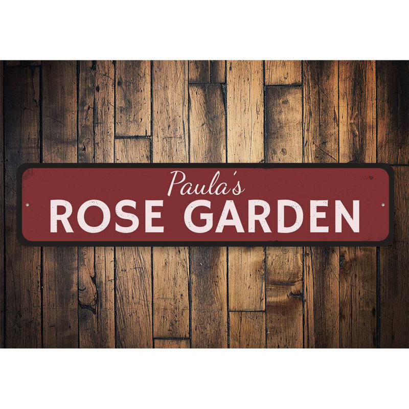 Enseigne en aluminium Rose Garden, H 4 po x l 18 po x P 0,04 po