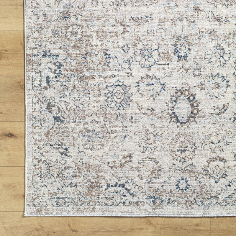 Linklater Floral Machine Woven Polyester Area Rug in Gray, Runner 2'6" x 10'