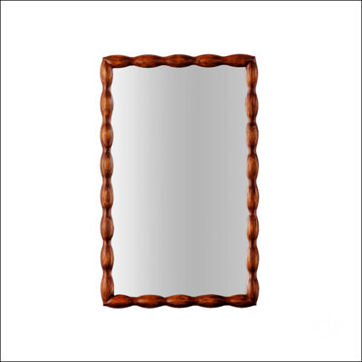 Miroir de style Mid-Century moderne avec cadre en bois massif, miroir de chambre haute définition mural non-déformable, miroir de salon, brun