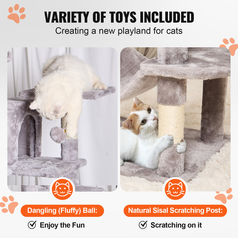 63'' Light Gray Sisal Cat Tree with Condos and Hammock