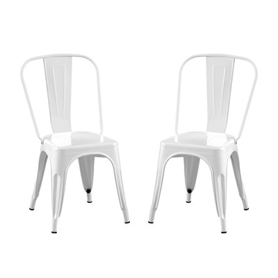 Ensemble de 2 chaises de salle à manger en métal blanc lustré de 18 pouces de hauteur, empilables à l'intérieur, à l'extérieur, légères, faciles à nettoyer, faciles à assembler et au design moderne et durable