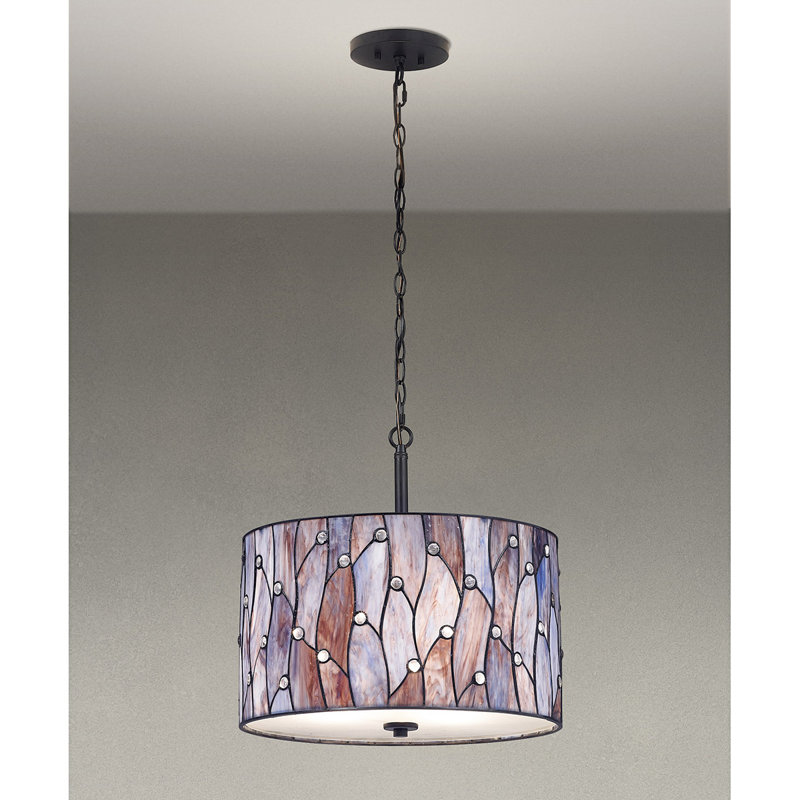 Kenyatta 3 - Light Dimmable Drum Chandelier, Blue/Purple