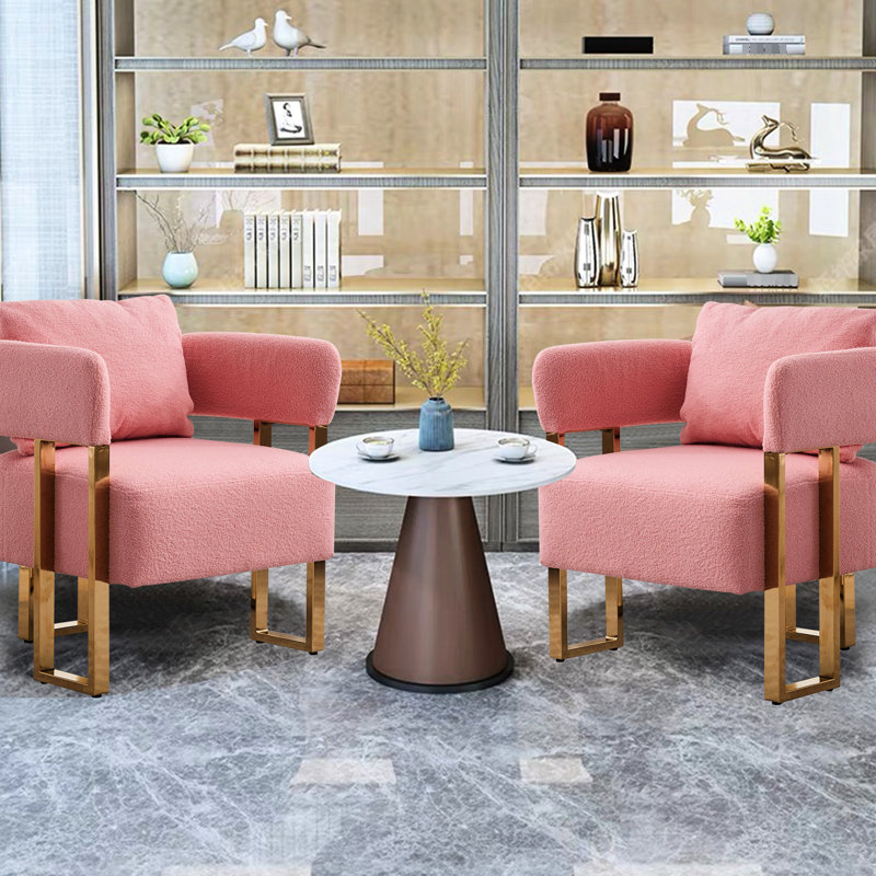 Chaise de salon rose avec support doré, rembourrage en molleton, pour le vestiaire, la salle de réception, le bureau, 1 siège confortable et moderne, pieds en métal doré - revêtement de 2 pièces, sans roulettes, soutien uniforme