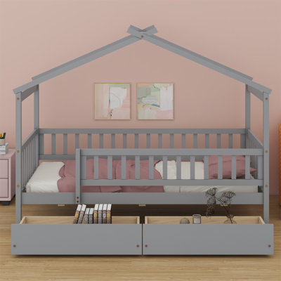 Wooden House Bed With Two Drawers