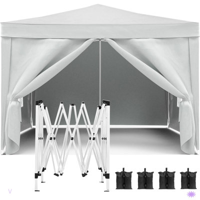 Folding Canopy With 4 Removable Sidewalls Outdoor Event Shelter UPF 50+ Gazebo Portable Tents For Parties Beach Camping Wedding EZ Pop Up Canopy 4Pcs Weight Bag + Carry Bag