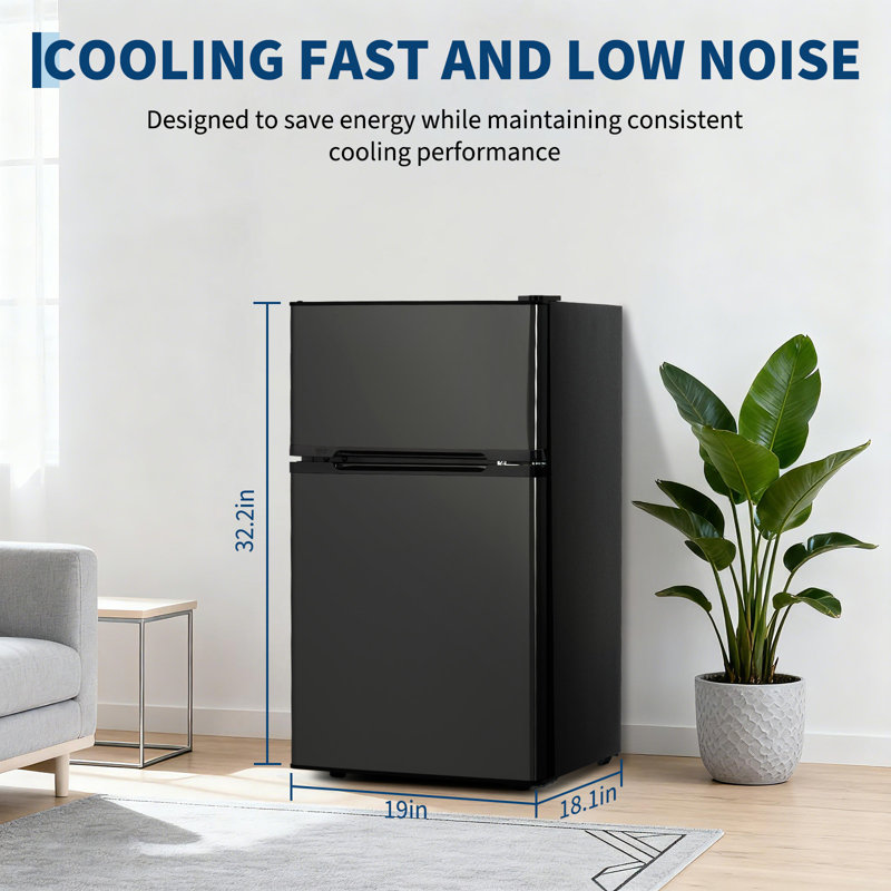 3.1 Cu.ft Two-Door Mini Fridge with Freezer, Compact Refrigerator for Bedroom,Dorm- Adjustable Thermostat, Energy Efficient,  Quiet Mini Fridge with Separate Freezer Compartment & Reversible Door