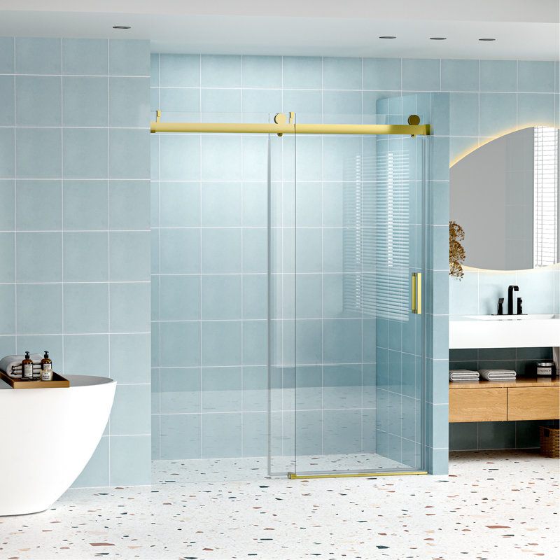 56" - 60" W X 76" H Frameless Soft-Closing Single Sliding Shower Door, 1/4" (6Mm) Tempered Glass With Explosion-Proof Coating Via Express Delivery