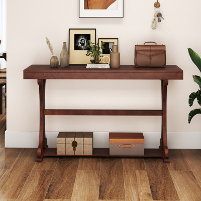 Table basse étroite avec console de rangement rétro et tablette de rangement ouverte noyer