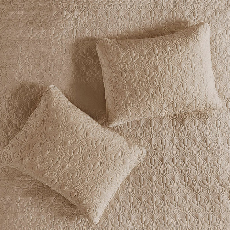 Couvre-lit très grand kaki 3 pièces - Coins fendus plissés, rembourrage, literie plissée, matériau en microfibre, confort durable