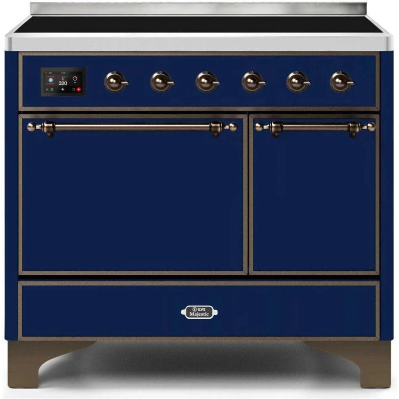 Cuisinière à induction 40 pouces avec 6 éléments à induction ILVE Majestic II Series (porte en verre), Bleu minuit / bronze