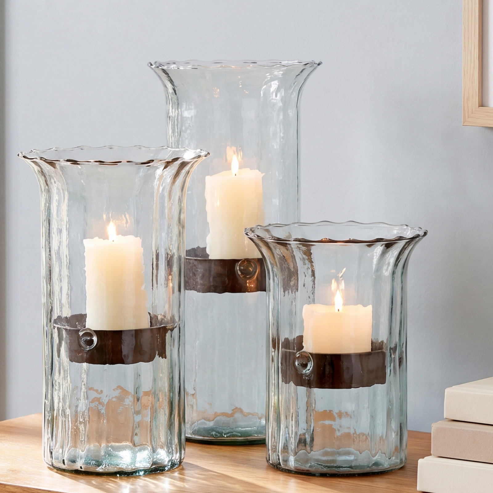 Willia Glass Tabletop Hurricane, 11" H x 7" W x 7" D