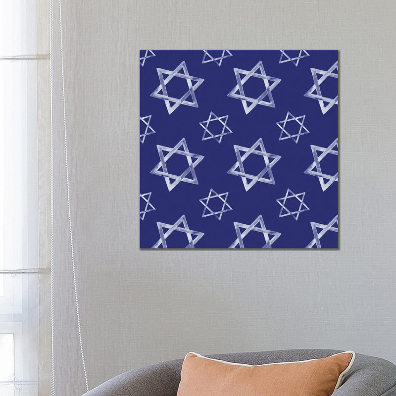 «Boho Hanukkah Collection H» par Grace Popp - reproduction imprimée, Toile tendue, Pas de tapis, H 26 po x l 26 po x P 1,5 po