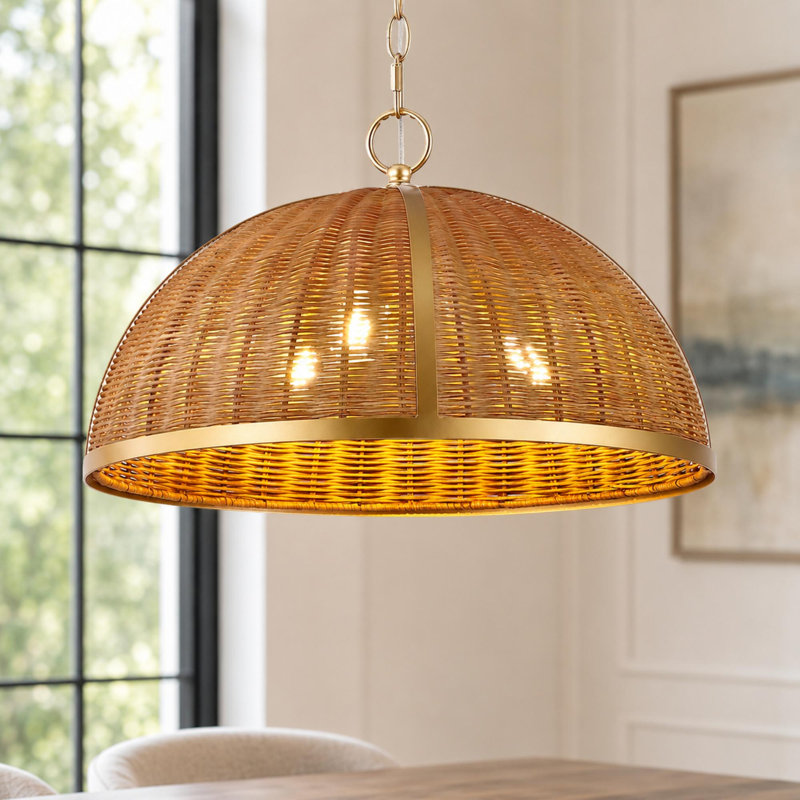 Luminaire suspendu dôme en rotin 18 po 3 lumières Coastal Boho