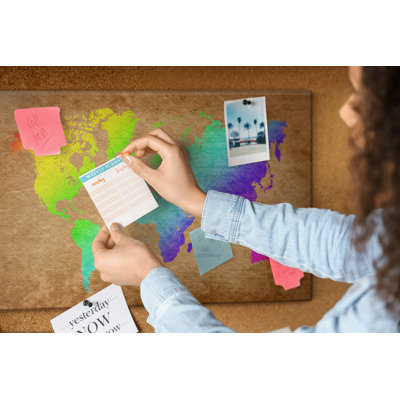 Wall Mounted cork board with print decorative wall pin board for wall for office bulletin board ideas Map of the world