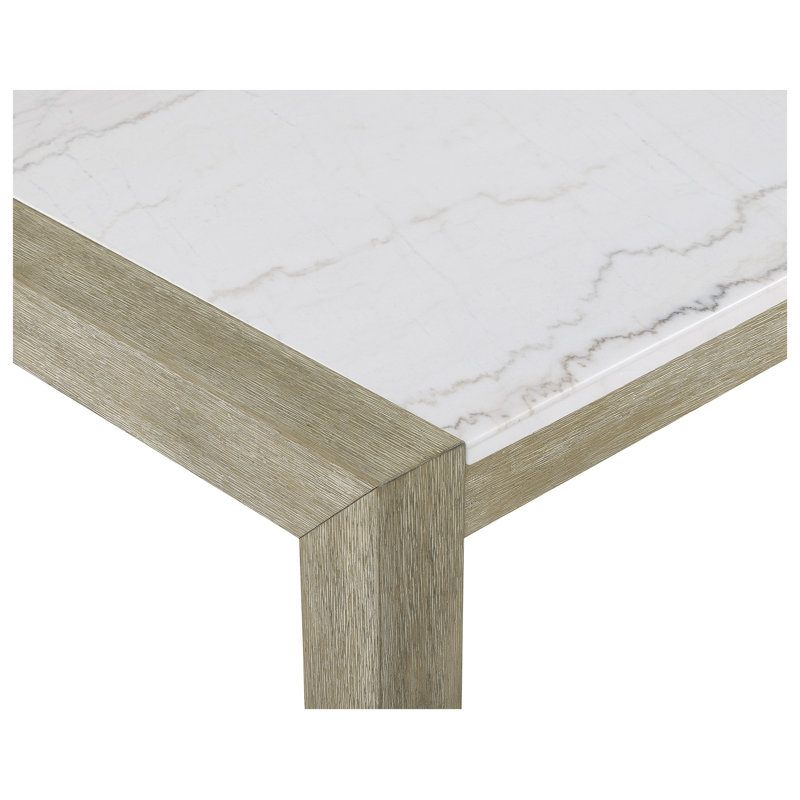 White Genuine Marble Rectangular Dining Table with Solid Wood Veneer Base - Seats 6, Contemporary Style