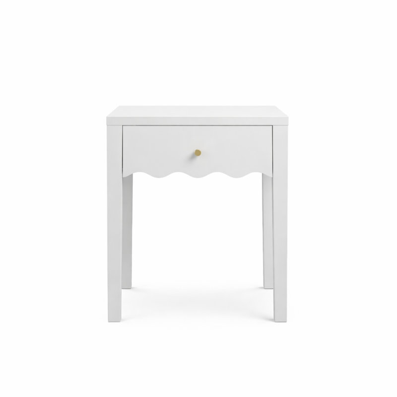 Table de chevet avec tiroir, table de chevet moderne avec tablier ondulé, table de bout compacte pour le salon de la chambre à coucher, petite table d'appoint avec rangement