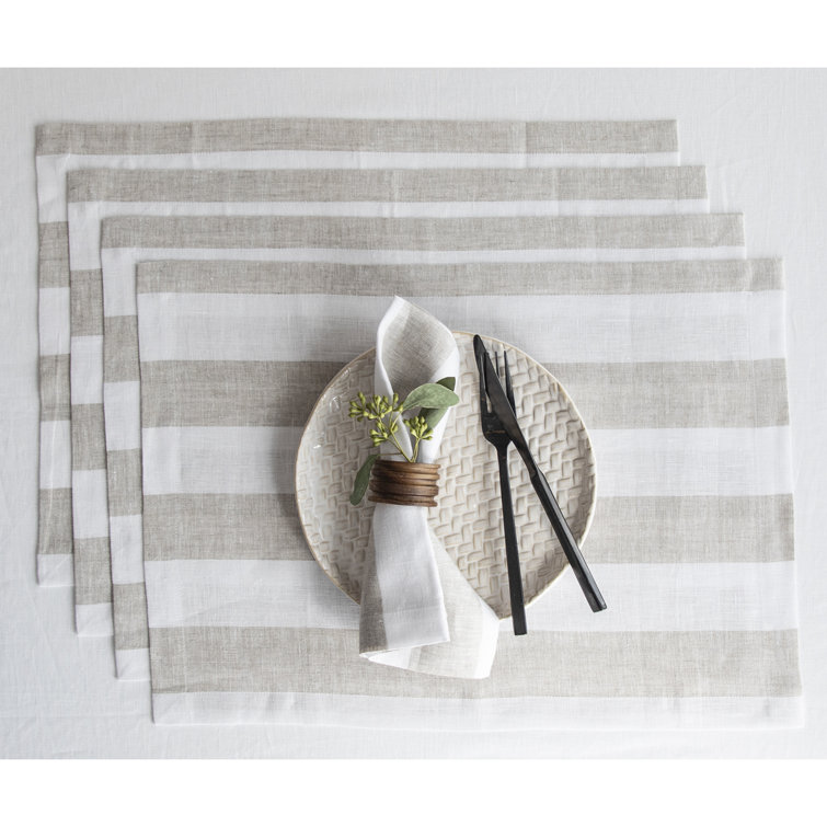 Cabana Stripe - 100% Linen Placemats (Set of 4) Solino Home Color: Natural/White