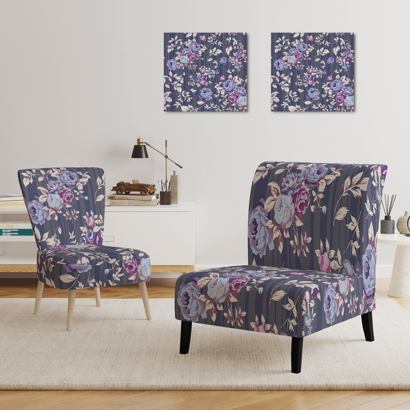 Accent Chair, Beige Floral Pattern Upholstered Decor - Beige Floral Pattern II, Gray/Purple