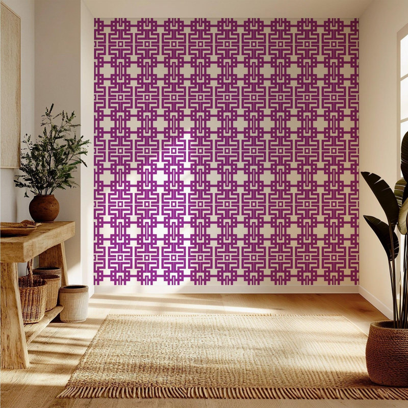 The Blush Label Aztec 10' L x 24" W Wallpaper Roll, Faux Grasscloth, Non-pasted, Plum